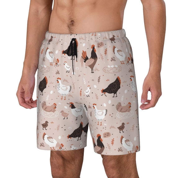 Picia Funny Chicken pattern Mens Swim Trunks with Compression Liner Stretch Beach Shorts Quick Dry with Zipper Pockets No-Chafing Board Shorts-Large
