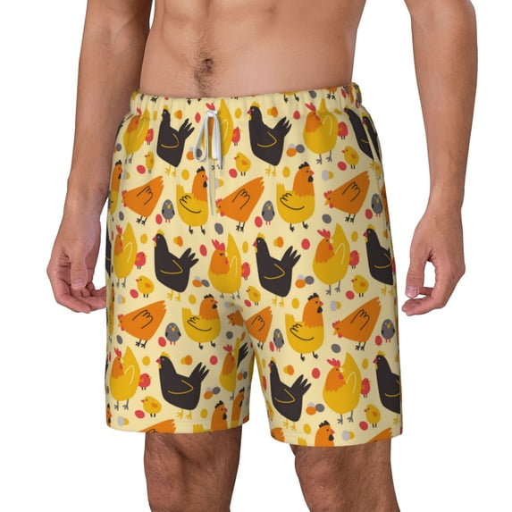 Picia Funny Chicken pattern Mens Swim Trunks with Compression Liner Stretch Beach Shorts Quick Dry with Zipper Pockets No-Chafing Board Shorts-Medium