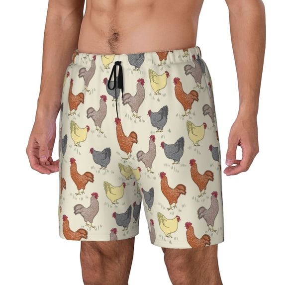 Picia Funny Chicken pattern Mens Swim Trunks with Compression Liner Stretch Beach Shorts Quick Dry with Zipper Pockets No-Chafing Board Shorts-Small