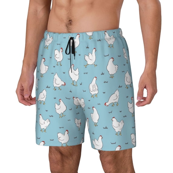 Picia Funny Chicken pattern Mens Swim Trunks with Compression Liner Stretch Beach Shorts Quick Dry with Zipper Pockets No-Chafing Board Shorts-Small