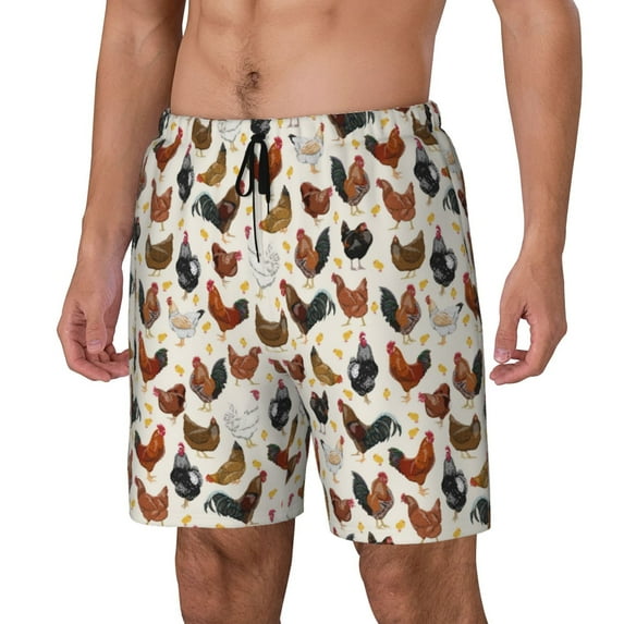 Picia Funny Chicken pattern Mens Swim Trunks with Compression Liner Stretch Beach Shorts Quick Dry with Zipper Pockets No-Chafing Board Shorts-