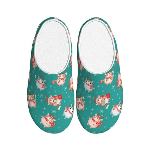 Picia Funny Christmas Deer for Women's Lamb-hug Comfy Fleece House Slippers Memory Foam, Slip-on House Shoes Indoor Outdoor-39/40