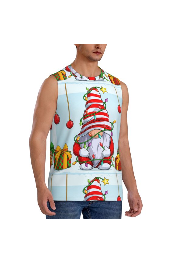 Funny Christmas Gnome mens Cotton Tank Undershirts , Moisture-wicking Ribbed Tanks, Lightweight Cotton Tank Undershirts-Large