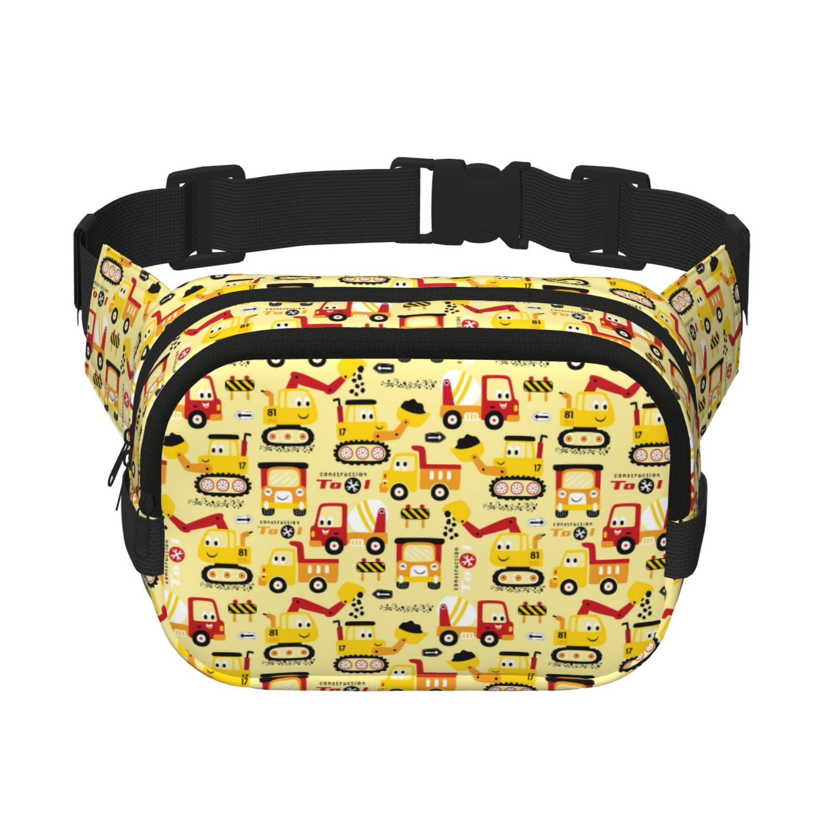 Picia Funny Construction Vehicles Print Square Double-Layer Waist Bag Mini Adjustable Waist Belt Bag Exercise Running Travel Hiking