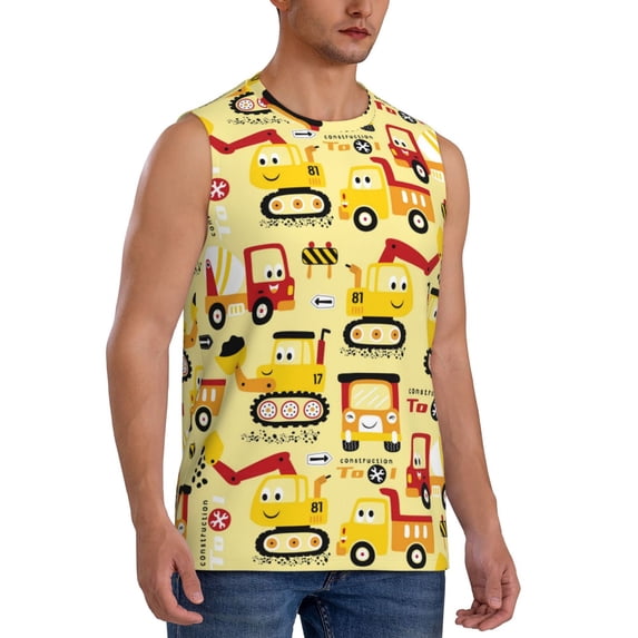 Picia Funny Construction Vehicles mens Cotton Tank Undershirts , Moisture-wicking Ribbed Tanks, Lightweight Cotton Tank Undershirts-3X-Large