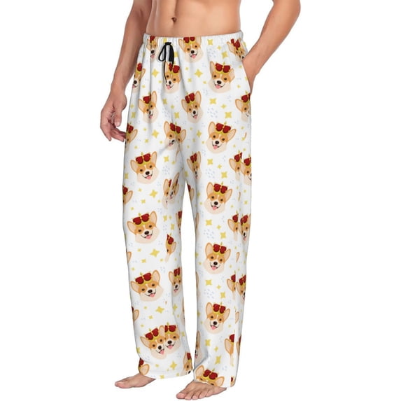 Picia Funny Corgi Mens Soft Woven Cotton Elastic Waistband Sleep Pajama Pant Lounge Sleep Pant With Pockets And Drawstring-X-Large