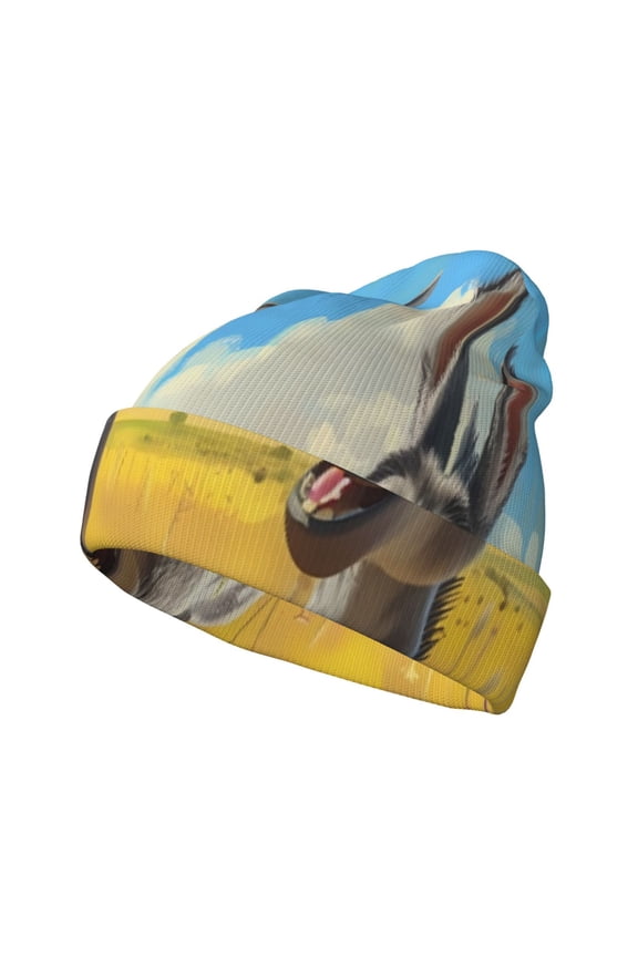 Funny Countryside Donkey Pattern Knitted Beanie Hat for Men and Women , Unisex Winter Warm Stretchy Knit Cap Thick Fisherman Beanies Cuffed Plain Skull Caps