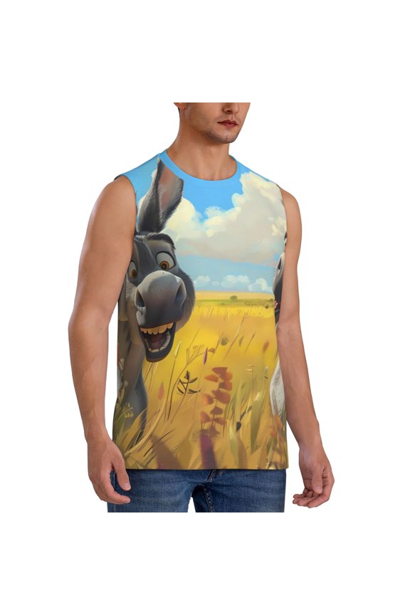Funny Countryside Donkey mens Cotton Tank Undershirts , Moisture-wicking Ribbed Tanks, Lightweight Cotton Tank Undershirts-Small