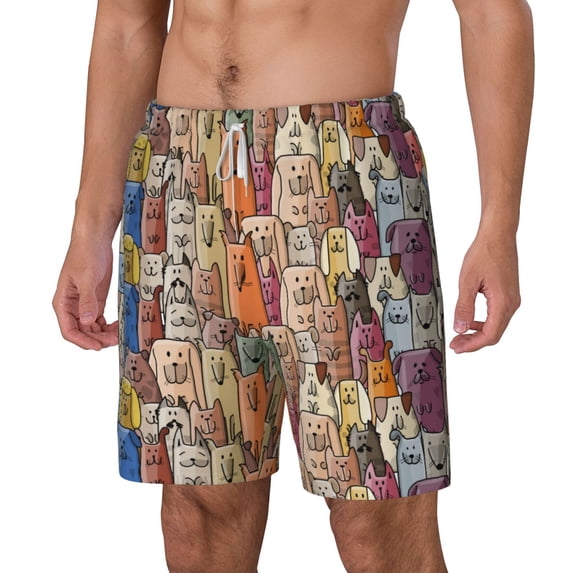 Picia Funny Dogs Family pattern Mens Swim Trunks with Compression Liner Stretch Beach Shorts Quick Dry with Zipper Pockets No-Chafing Board Shorts-Small