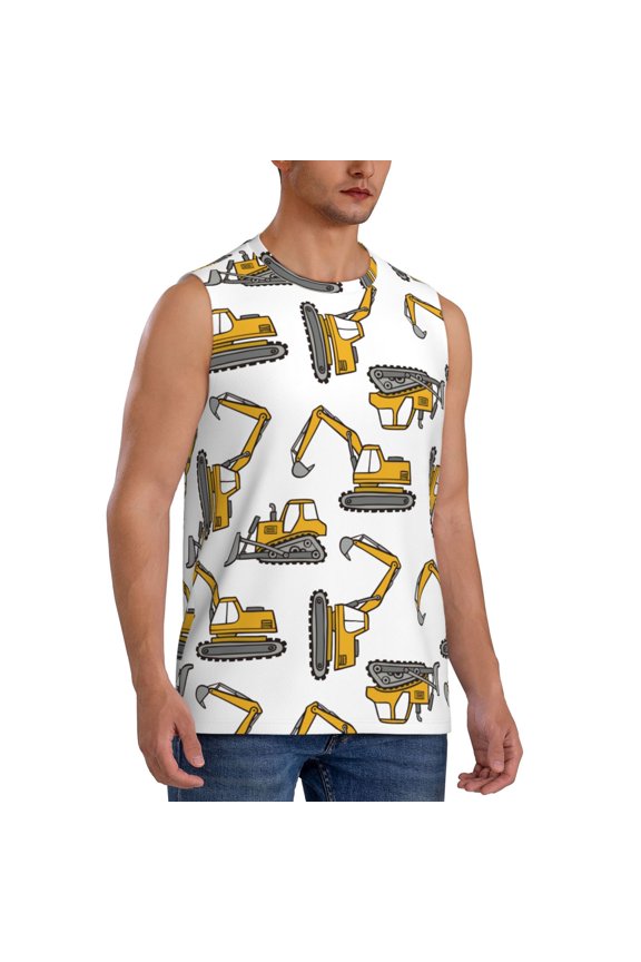 Funny Excavator mens Cotton Tank Undershirts , Moisture-wicking Ribbed Tanks, Lightweight Cotton Tank Undershirts-Small