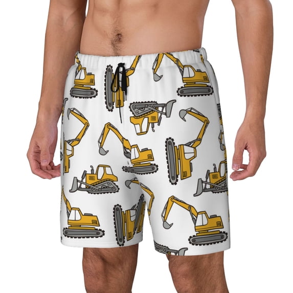 Picia Funny Excavator pattern Mens Swim Trunks with Compression Liner Stretch Beach Shorts Quick Dry with Zipper Pockets No-Chafing Board Shorts-