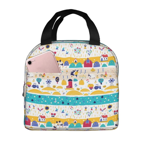 Picia Funny Farm Printed Lunch box Lunch bag for Men Women Large Capacity Lunchbox Reusable Lunch Bags Insulated Lunch Bag Lunch Box Cooler