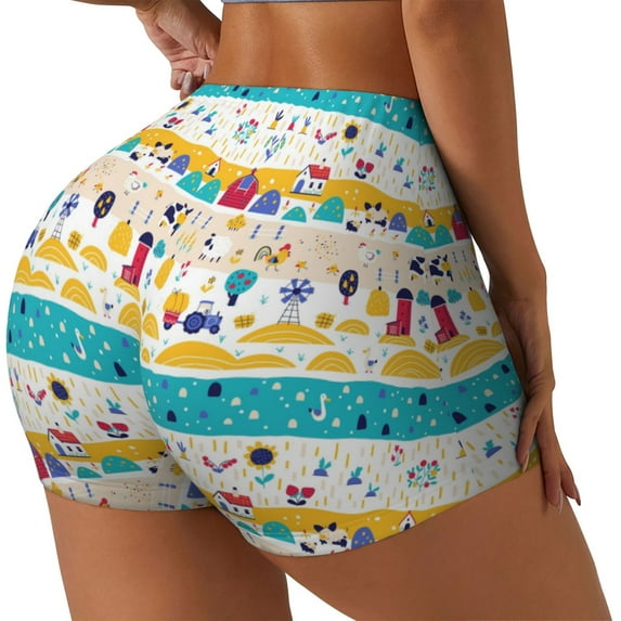 Picia Funny Farm Printed Workout Shorts for Women Seamless Scrunch Butt Lifting High Waisted Yoga Gym Booty Running Moisture-wicking Short Pants-XX-Large