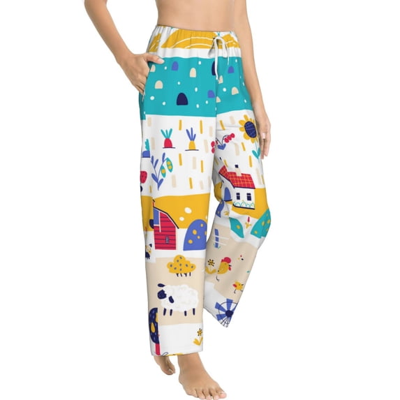 Picia Funny Farm Womens Soft Woven Cotton Elastic Waistband Sleep Pajama Pant Lounge Sleep Pant With Pockets And Drawstring-Small