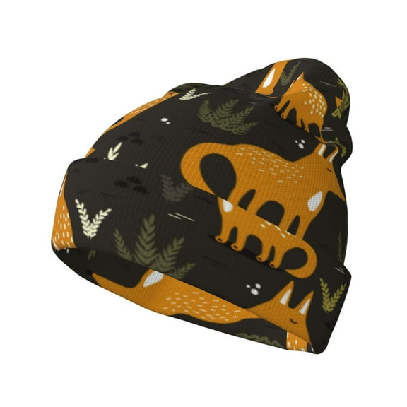 Picia Funny Fox by the Field Pattern Knitted Beanie Hat for Men and Women , Unisex Winter Warm Stretchy Knit Cap Thick Fisherman Beanies Cuffed Plain Skull Caps