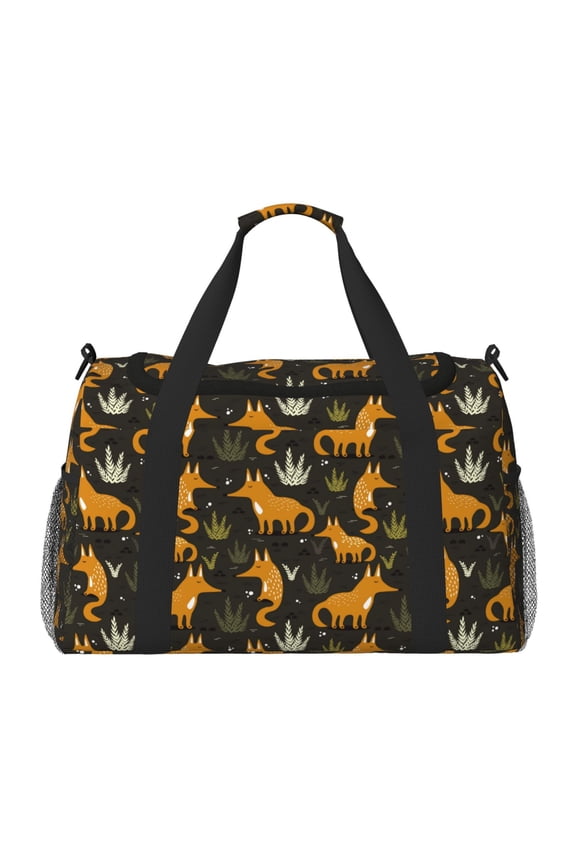 Funny Fox by the Field Print Travel Duffle Bag,Weekender Bags for Women with Shoe Compartment, Gym Duffel Bag with Wet Pocket, Hospital Bags for Labor and Delivery