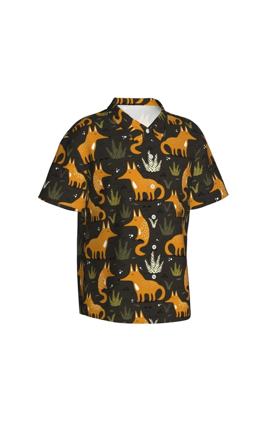 Funny Fox by the Field Gentle Cotton Regular Fit Short Sleeve Casual Hawaiian Shirt for Men-XX-Large