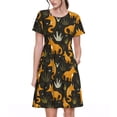 thumbnail image 1 of Picia Funny Fox by the Field Pattern Women's Short Sleeve Summer Dress Pleated Loose Swing Knee Length Short Sleeve Swing Dresses, 1 of 6