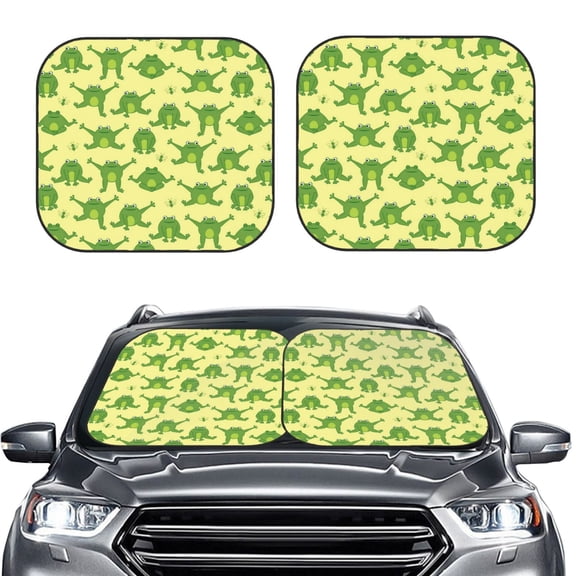 Picia Funny Frogs 2 Piece Car Windshield Sun Shade Foldable | Foldable Sun Shield for Front Window Blocks UV Rays and Keeps Your Vehicle Cool-Large