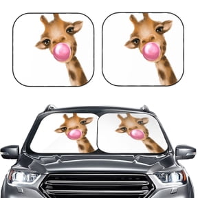 Picia Funny Giraffe Blowing Bubble 2 Piece Car Windshield Sun Shade Foldable | Foldable Sun Shield for Front Window Blocks UV Rays and Keeps Your Vehicle Cool-Large