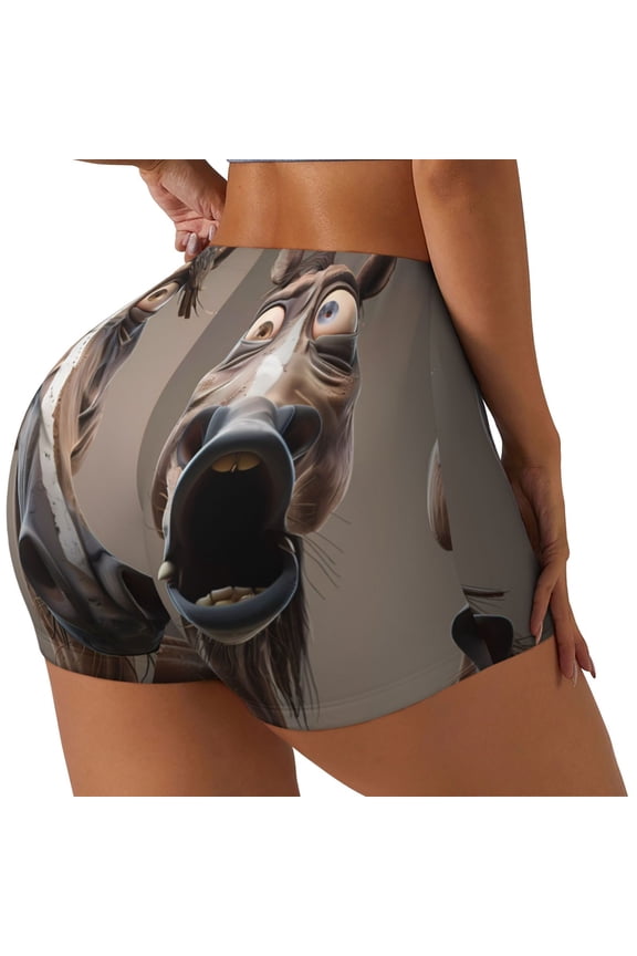 Funny Horse Faces Expressions Printed Workout Shorts for Women Seamless Scrunch Butt Lifting High Waisted Yoga Gym Booty Running Moisture-wicking Short Pants-Large