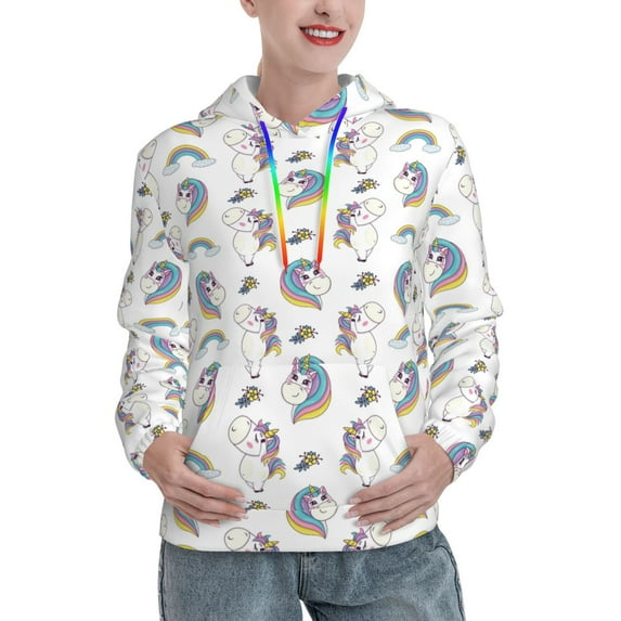 Picia Funny Kawaii Unicorns Dancing Pattern Casual Women's Hoodie, Hooded Sweatshirt with Kangaroo Pocket, Comfortable Pullover with Eye-catching Drawstrings-Medium