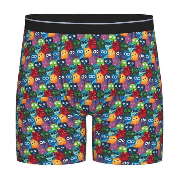 Picia Funny Owls Pattern Men's Athletic Long Leg Briefs , Performance Stretch Underwear,Moisture-Wicking