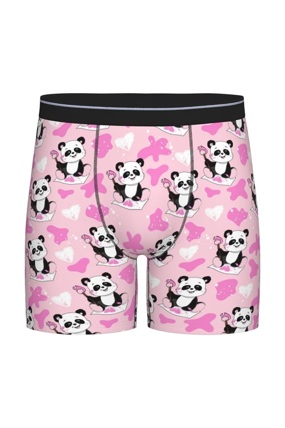 Funny Panda Draws A Heart Pattern Men's Athletic Long Leg Briefs , Performance Stretch Underwear，Moisture-Wicking