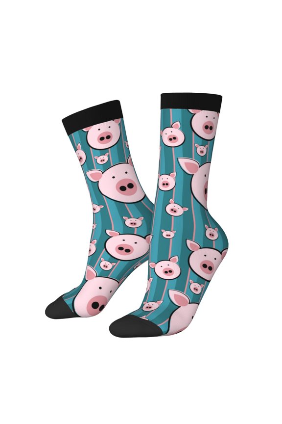 Funny Pig Faces Print Athletic Socks for Men & Women – Cushioned Moisture-Wicking Crew Socks for Sports, Running, and Training, Soft & Breathable Size 5-11