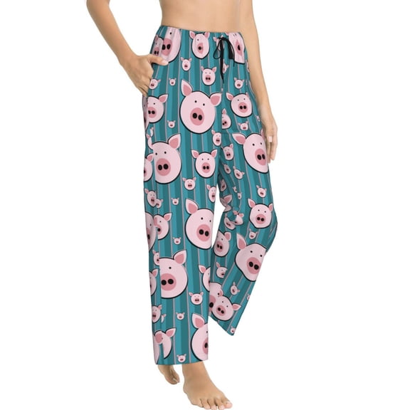 Picia Funny Pig Faces Womens Soft Woven Cotton Elastic Waistband Sleep Pajama Pant Lounge Sleep Pant With Pockets And Drawstring-Medium