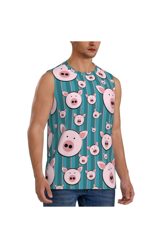 Funny Pig Faces mens Cotton Tank Undershirts , Moisture-wicking Ribbed Tanks, Lightweight Cotton Tank Undershirts-Small