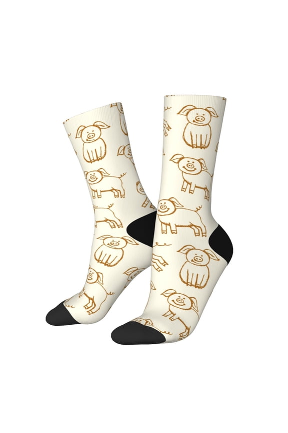 Funny Pigs Print Athletic Socks for Men & Women – Cushioned Moisture-Wicking Crew Socks for Sports, Running, and Training, Soft & Breathable Size 5-11