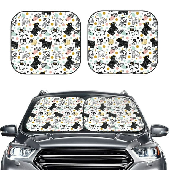 Picia Funny Puppy 2 Piece Car Windshield Sun Shade Foldable | Foldable Sun Shield for Front Window Blocks UV Rays and Keeps Your Vehicle Cool-Large