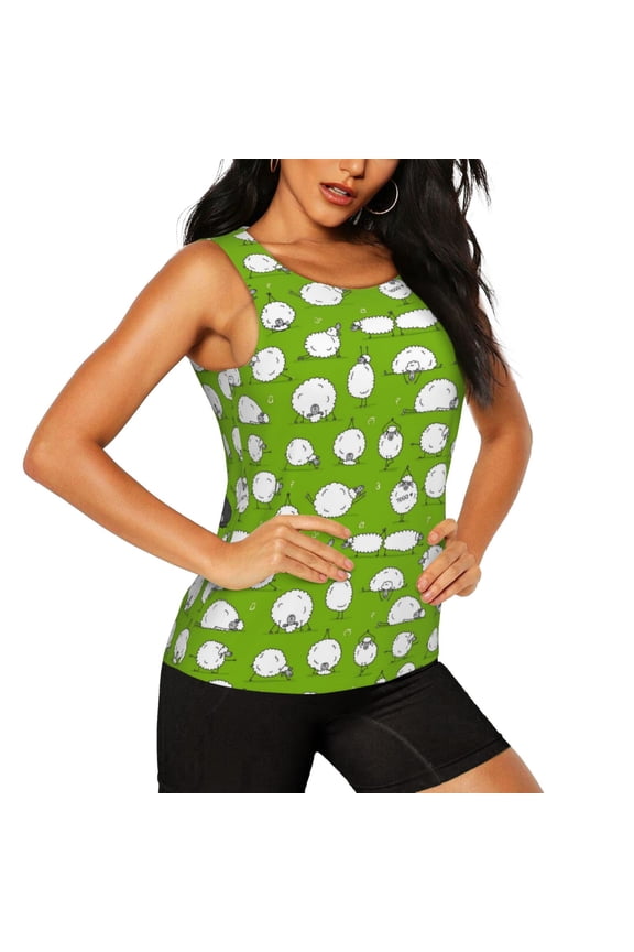 Funny Sheep Doing Yoga Pattern Women's Workout Tank Top,Breathable Activewear,Slim Fit Athletic Top,Versatile Workout Moisture-wicking top-Small