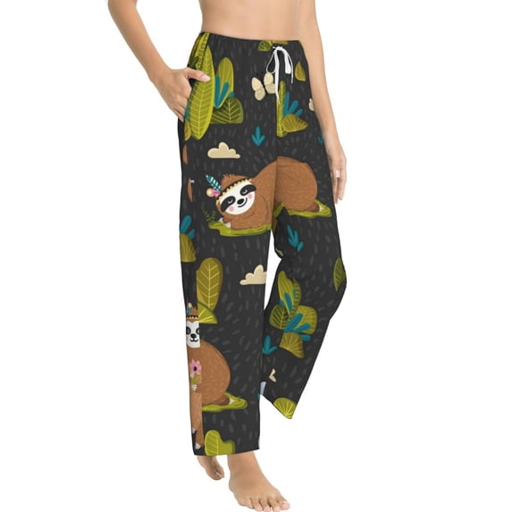 Picia Funny Sloths In The Forest Womens Soft Woven Cotton Elastic Waistband Sleep Pajama Pant Lounge Sleep Pant With Pockets And Drawstring-Medium