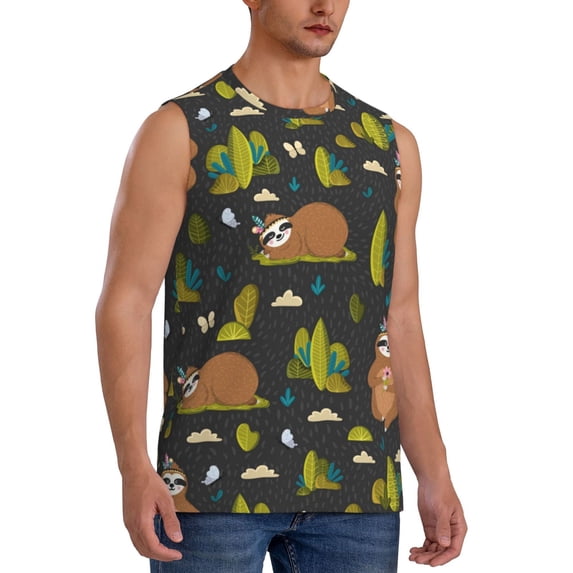 Picia Funny Sloths In The Forest mens Cotton Tank Undershirts , Moisture-wicking Ribbed Tanks, Lightweight Cotton Tank Undershirts-X-Large