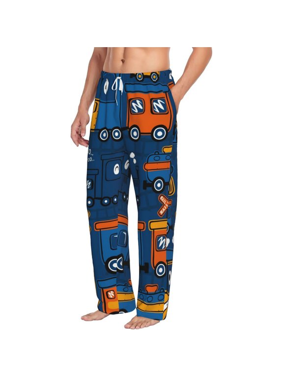 Funny Steam Train Mens Soft Woven Cotton Elastic Waistband Sleep Pajama Pant Lounge Sleep Pant With Pockets And Drawstring-Medium