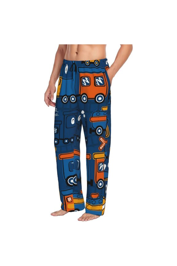 Funny Steam Train Mens Soft Woven Cotton Elastic Waistband Sleep Pajama Pant Lounge Sleep Pant With Pockets And Drawstring-Small