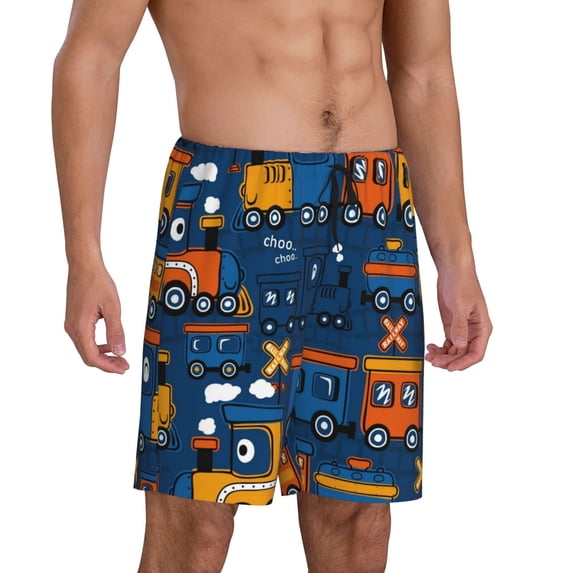 Picia Funny Steam Train Pajama Shorts for Men, Men's Pajama Bottoms, Sleepwear,Short Pajama Pants-4X-Large