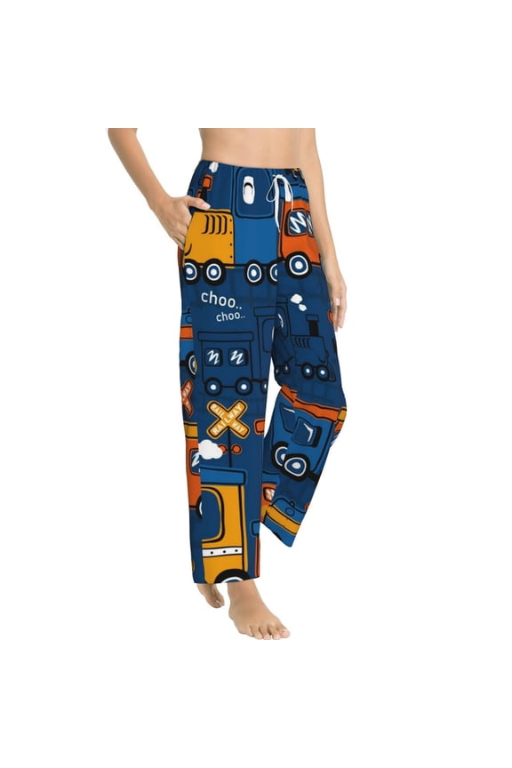 Funny Steam Train Womens Soft Woven Cotton Elastic Waistband Sleep Pajama Pant Lounge Sleep Pant With Pockets And Drawstring-Medium