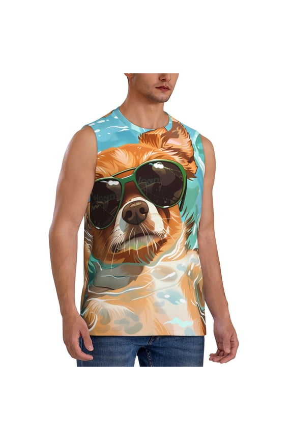 Funny Swimming Chihuahua mens Cotton Tank Undershirts , Moisture-wicking Ribbed Tanks, Lightweight Cotton Tank Undershirts-X-Large