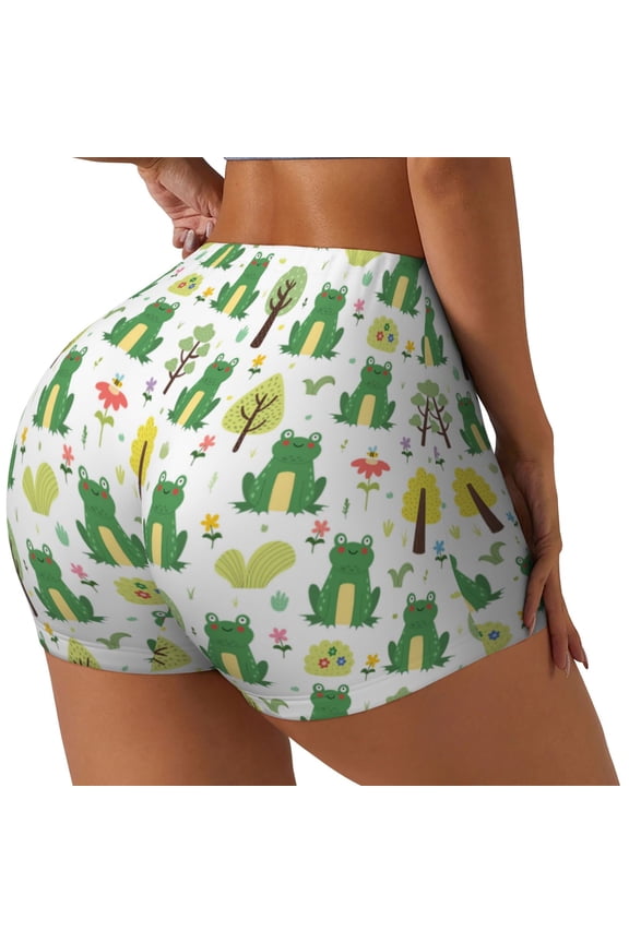 Funny Toad Printed Workout Shorts for Women Seamless Scrunch Butt Lifting High Waisted Yoga Gym Booty Running Moisture-wicking Short Pants-Medium