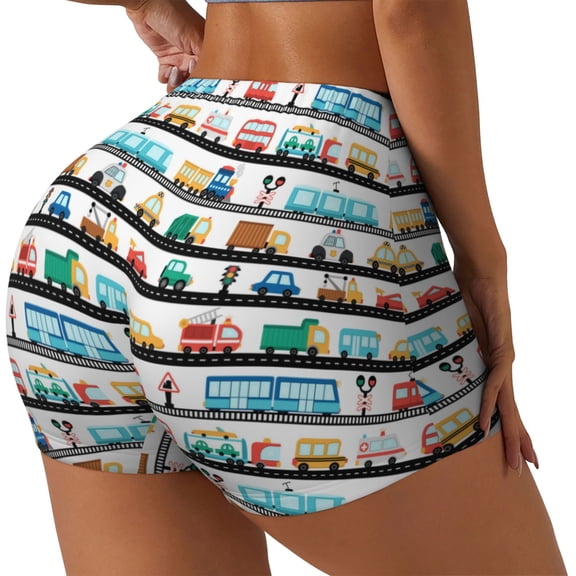 Picia Funny Transport Printed Workout Shorts for Women Seamless Scrunch Butt Lifting High Waisted Yoga Gym Booty Running Moisture-wicking Short Pants-