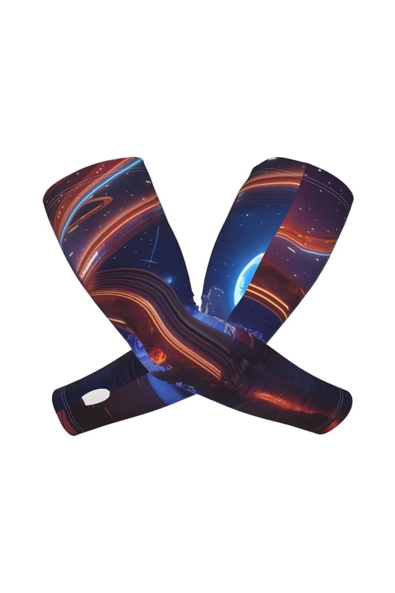 Futuristic Bar Space View Arm Sleeves for Men and Women - Tattoo Cover Up UPF 50+ Cooling Sports Sleeve for Basketball Golf Football-One Size