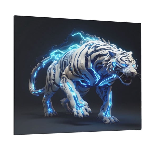 Picia Futuristic Blue Light White Tiger Pattern Decorative Picture – Unique Wall Art, Modern Canvas Print for Trendy Interiors (Horizontal)