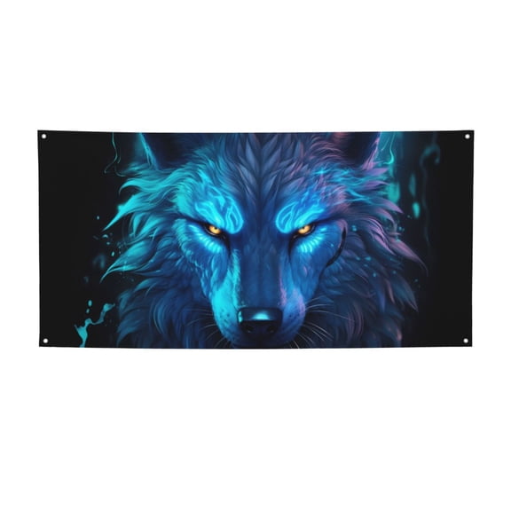 Picia Futuristic Blue Light Wolf Pattern Party Banner, Festive Decoration, Holiday Banner, Celebration Decor, Event Banner, Reusable Party Banner-Medium