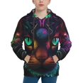 thumbnail image 1 of Picia Futuristic Cat Warrior Pattern Youth Hoodie - Warm Pullover Sweatshirt with Kangaroo Pocket, Ideal for Boys and Girls-Large, 1 of 6