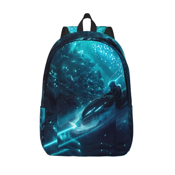 Picia Futuristic Jet Ski Adventure Printed Canvas Daypack - Stylish and Durable Vintage Compact Backpack - Class, Work, Travel, or Laptop Bookbag,Organized Compartments-Small