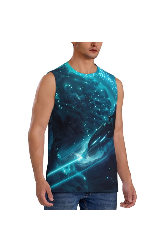 Futuristic Jet Ski Adventure mens Cotton Tank Undershirts , Moisture-wicking Ribbed Tanks, Lightweight Cotton Tank Undershirts-Small