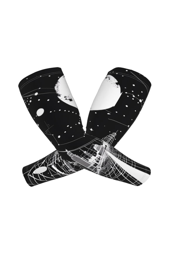 Futuristic Moonlit Cityscape Arm Sleeves for Men and Women - Tattoo Cover Up UPF 50+ Cooling Sports Sleeve for Basketball Golf Football-One Size